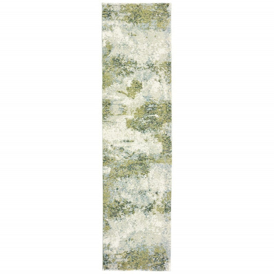 8' Runner Blue Green Power Loom Runner Rug - Homeroots