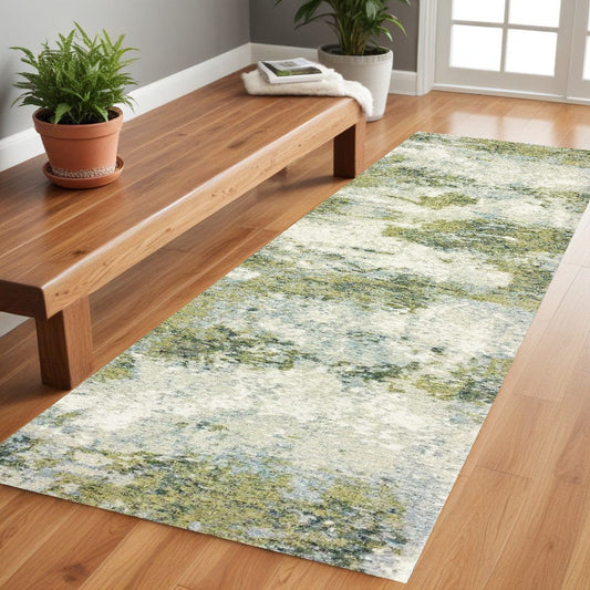 8' Runner Blue Green Power Loom Runner Rug - Homeroots
