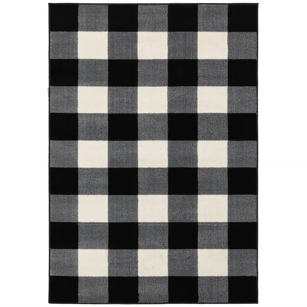 5' X 7' Monochromatic Gingham Pattern Indoor Area Rug - Homeroots - Flyclothing LLC