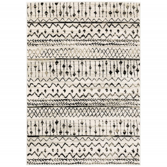 5' X 7' Ivory And Black Eclectic Patterns Indoor Area Rug - Homeroots