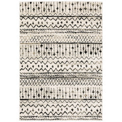 5' X 7' Ivory And Black Eclectic Patterns Indoor Area Rug - Homeroots
