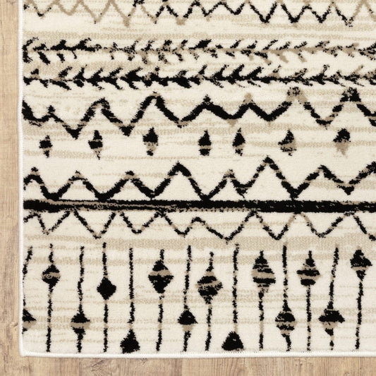 5' X 7' Ivory And Black Eclectic Patterns Indoor Area Rug - Homeroots