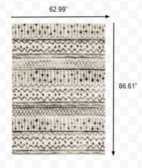 5' X 7' Ivory And Black Eclectic Patterns Indoor Area Rug - Homeroots