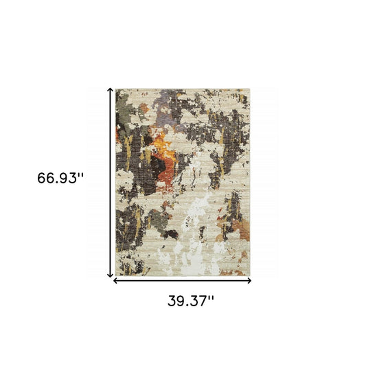 3' X 5' Beige and Black Power Loom Area Rug - Homeroots