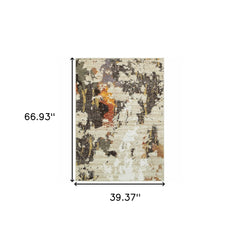 3' X 5' Beige and Black Power Loom Area Rug - Homeroots