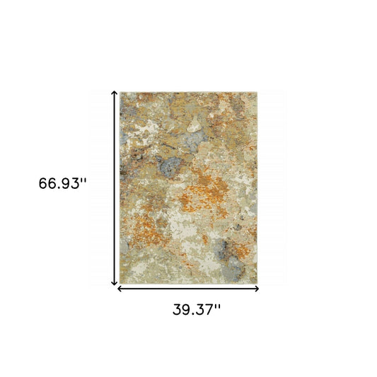 3' X 5' Gold and Ivory Power Loom Area Rug - Homeroots