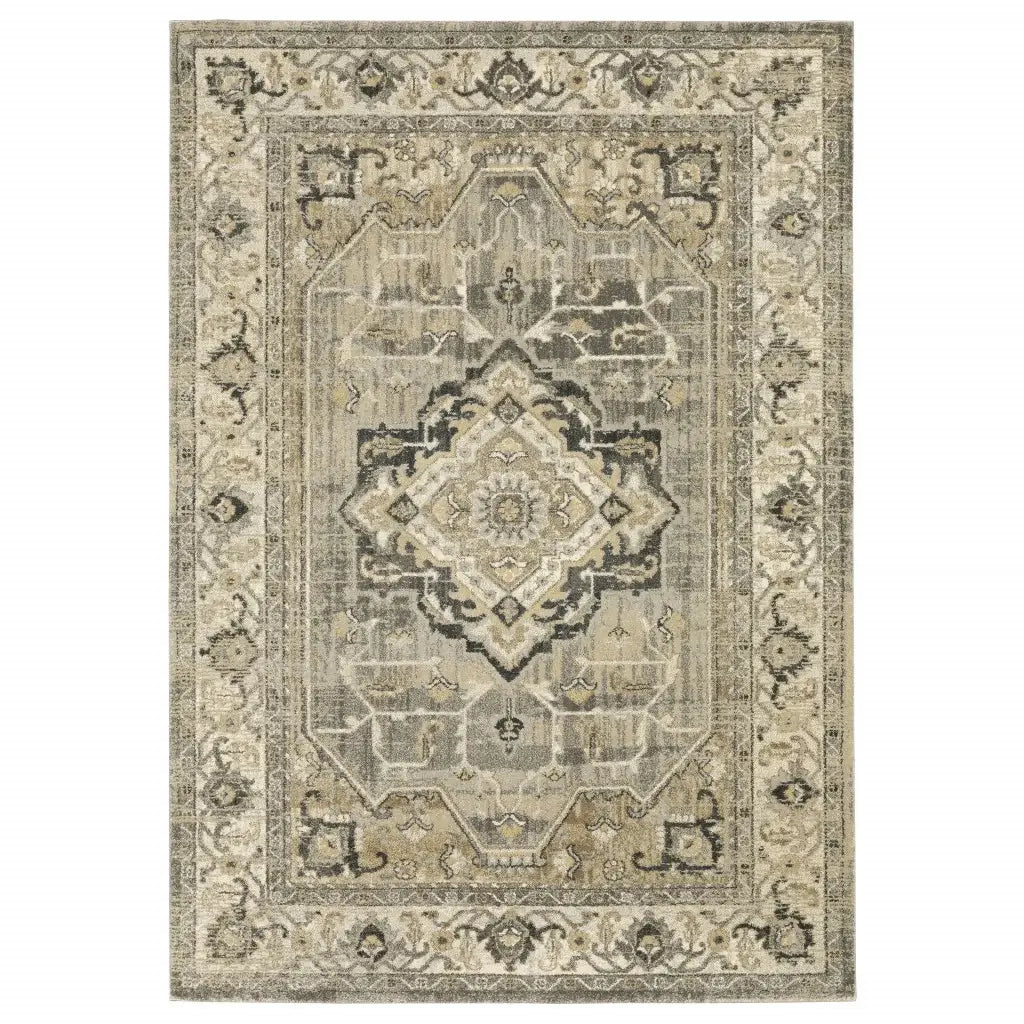 5' X 8' Beige And Gray Traditional Medallion Indoor Area Rug - Homeroots - Flyclothing LLC
