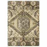 5' X 8' Tan And Gold Central Medallion Indoor Area Rug - Homeroots - Flyclothing LLC