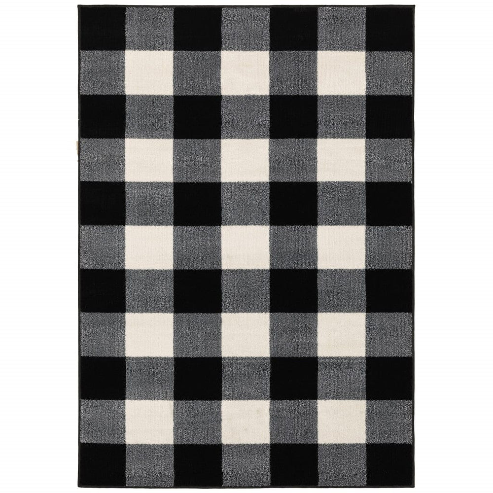 7' X 9' Monochromatic Gingham Pattern Indoor Area Rug - Homeroots