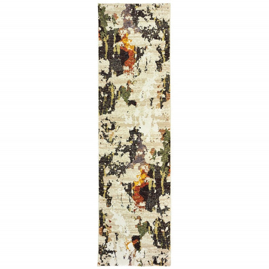 10' X 14' Beige and Black Power Loom Runner Rug - Homeroots