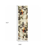 10' X 14' Beige and Black Power Loom Runner Rug - Homeroots