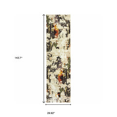 10' X 14' Beige and Black Power Loom Runner Rug - Homeroots