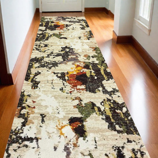 10' X 14' Beige and Black Power Loom Runner Rug - Homeroots