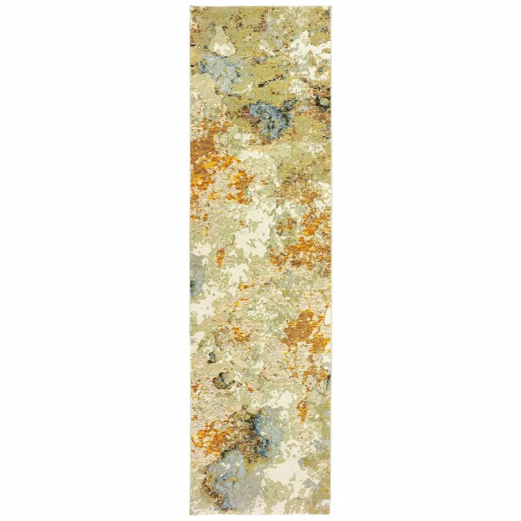 12' Runner Gold and Ivory Power Loom Runner Rug - Homeroots - Flyclothing LLC
