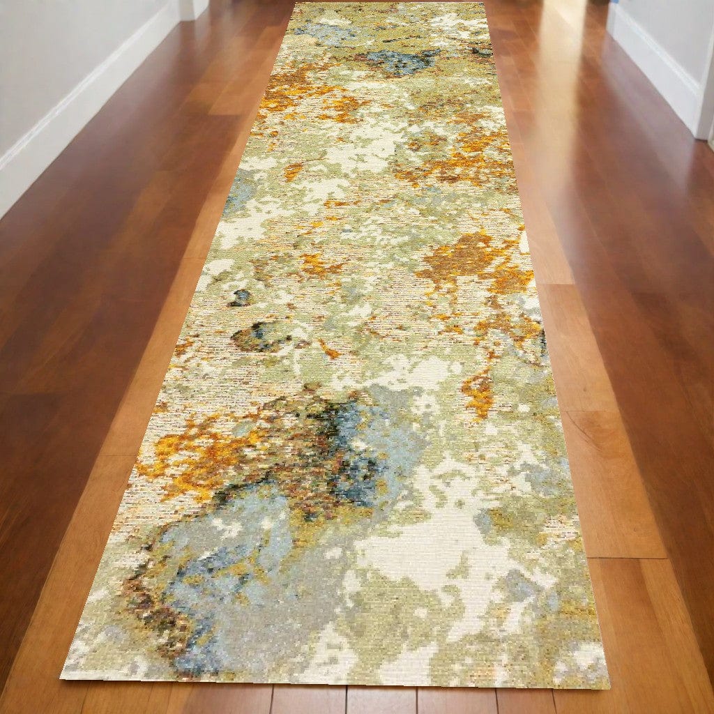 12' Runner Gold and Ivory Power Loom Runner Rug - Homeroots