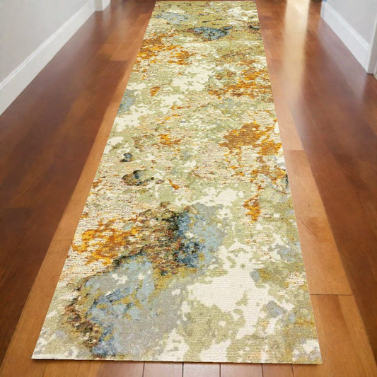 12' Runner Gold and Ivory Power Loom Runner Rug - Homeroots