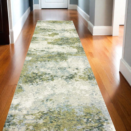 10' X 14' Blue Green Power Loom Runner Rug