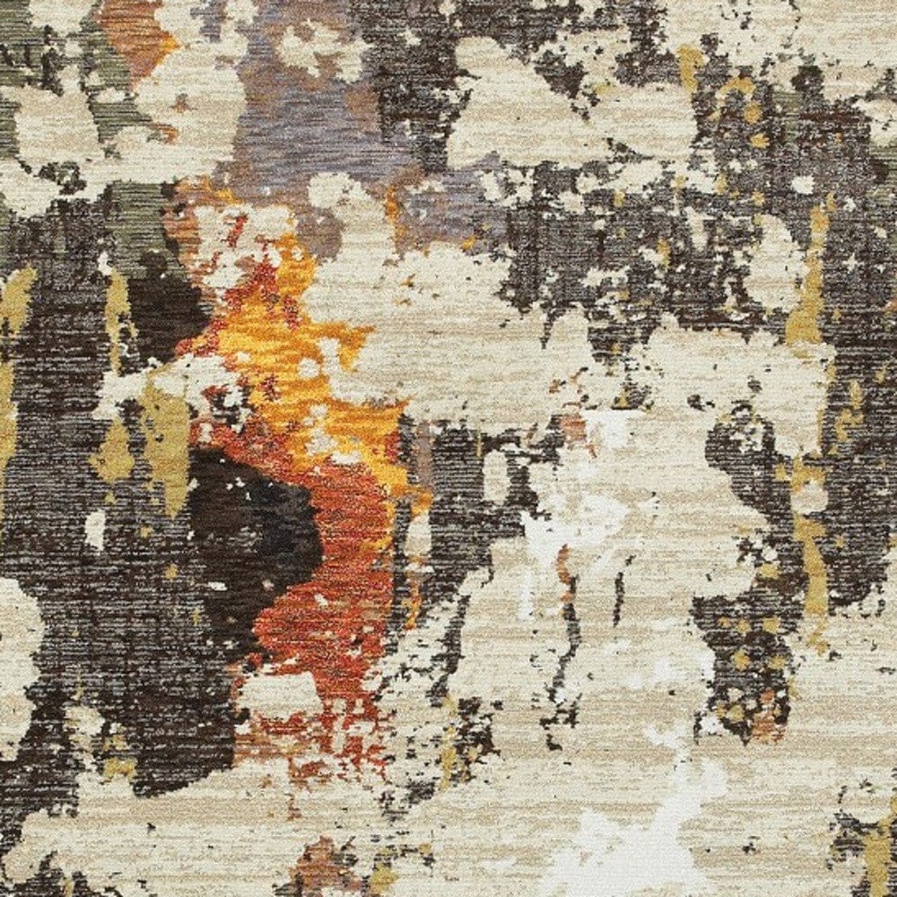 5' X 7' Beige and Black Power Loom Area Rug - Homeroots