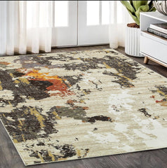 5' X 7' Beige and Black Power Loom Area Rug - Homeroots
