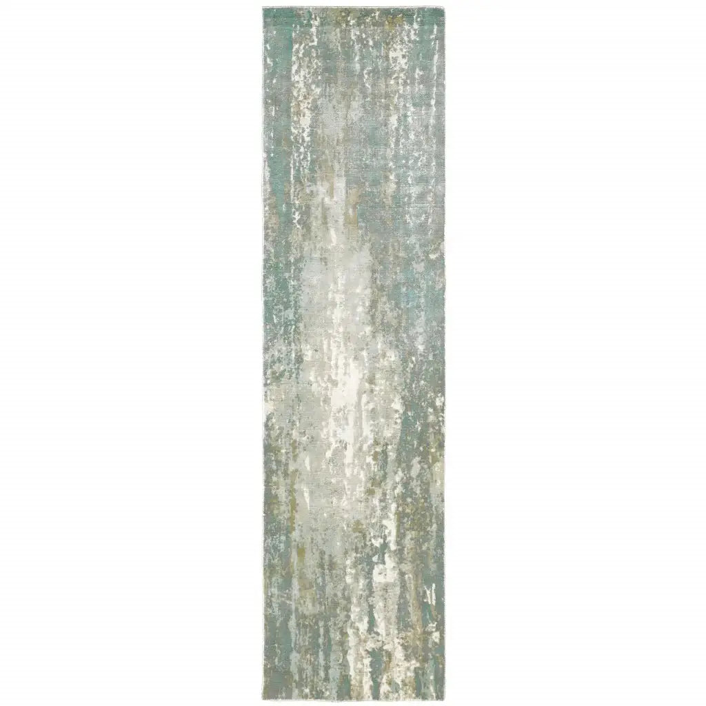 3' X 10' Blue And Gray Abstract Splash Indoor Runner Rug - Homeroots - Flyclothing LLC