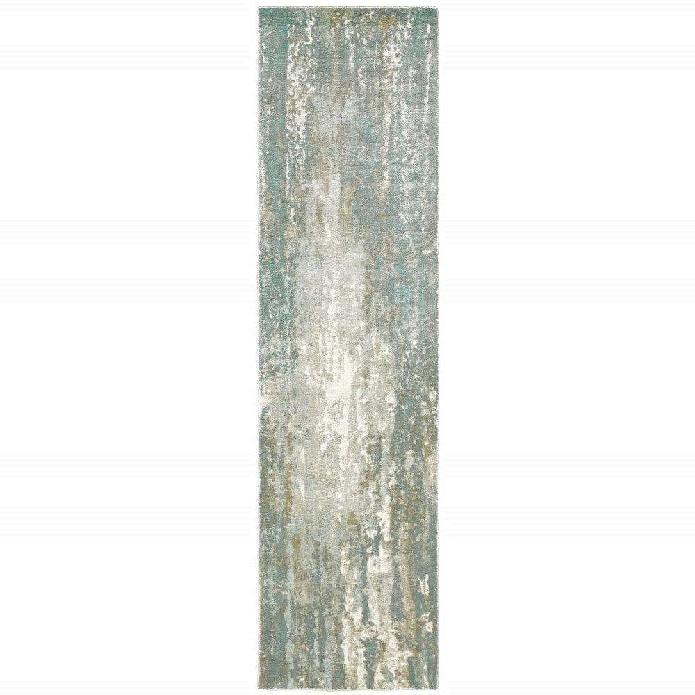3' X 10' Blue And Gray Abstract Splash Indoor Runner Rug - Homeroots