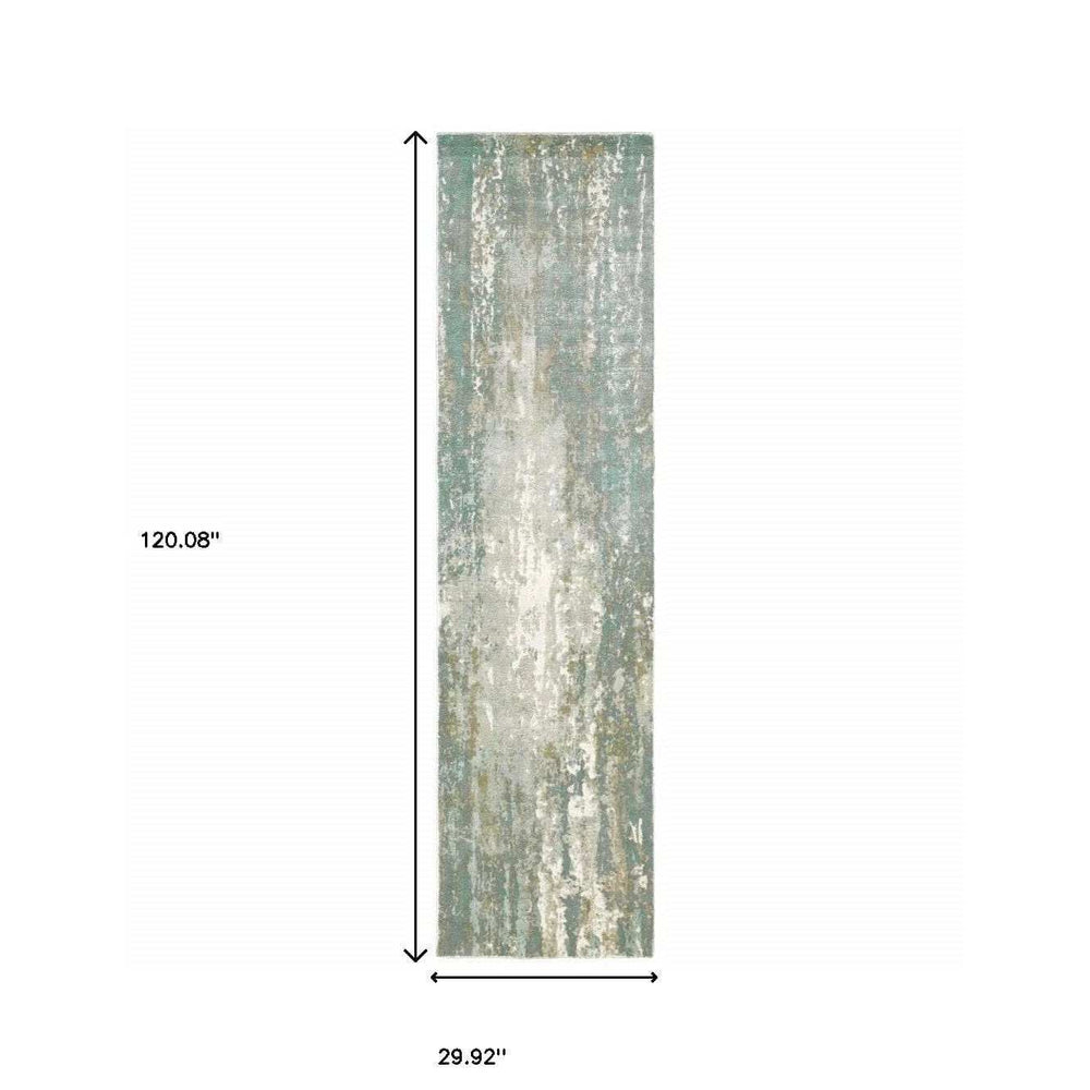 3' X 10' Blue And Gray Abstract Splash Indoor Runner Rug - Homeroots - Flyclothing LLC