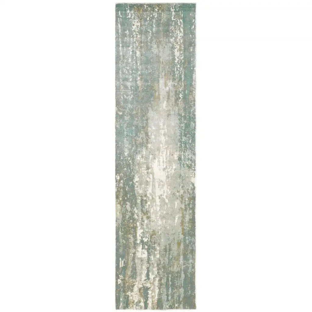 3' X 10' Blue And Gray Abstract Splash Indoor Runner Rug - Homeroots - Flyclothing LLC