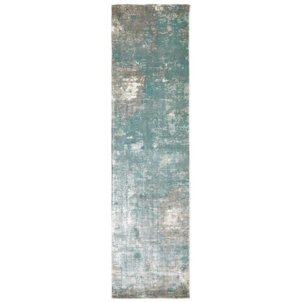 3' X 10' Blue And Gray Abstract Pattern Indoor Runner Rug - Homeroots