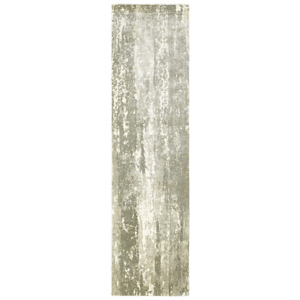 3' X 10' Gray And Ivory Abstract Splash Indoor Runner Rug - Homeroots