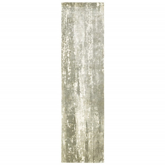 3' X 10' Gray And Ivory Abstract Splash Indoor Runner Rug
