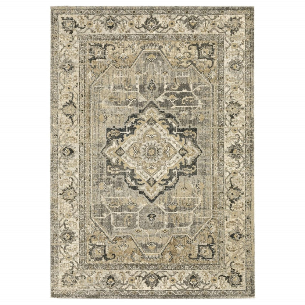7' X 10' Beige And Gray Traditional Medallion Indoor Area Rug - Homeroots