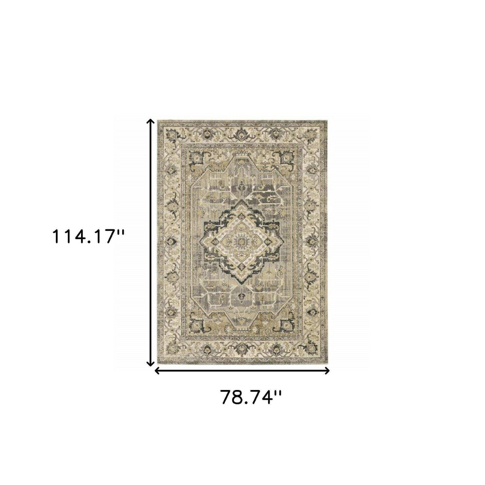 7' X 10' Beige And Gray Traditional Medallion Indoor Area Rug - Homeroots - Flyclothing LLC