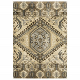 7' X 10' Tan And Gold Central Medallion Indoor Area Rug - Homeroots