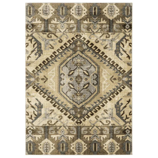 7' X 10' Tan And Gold Central Medallion Indoor Area Rug - Homeroots - Flyclothing LLC