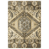 7' X 10' Tan And Gold Central Medallion Indoor Area Rug - Homeroots