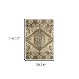7' X 10' Tan And Gold Central Medallion Indoor Area Rug - Homeroots
