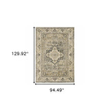 8' X 11' Beige And Gray Traditional Medallion Indoor Area Rug - Homeroots