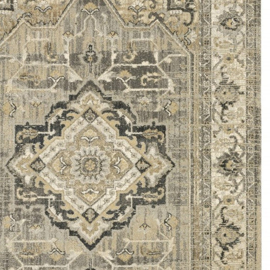 8' X 11' Beige And Gray Traditional Medallion Indoor Area Rug - Homeroots