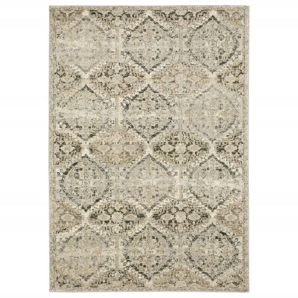 8' X 11' Ivory And Gray Floral Trellis Indoor Area Rug - Homeroots