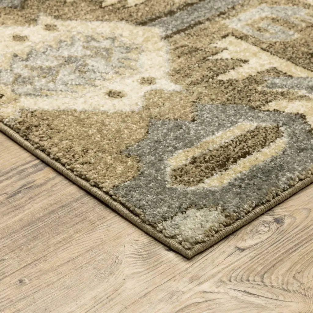 8' X 11' Tan And Gold Central Medallion Indoor Area Rug - Homeroots - Flyclothing LLC