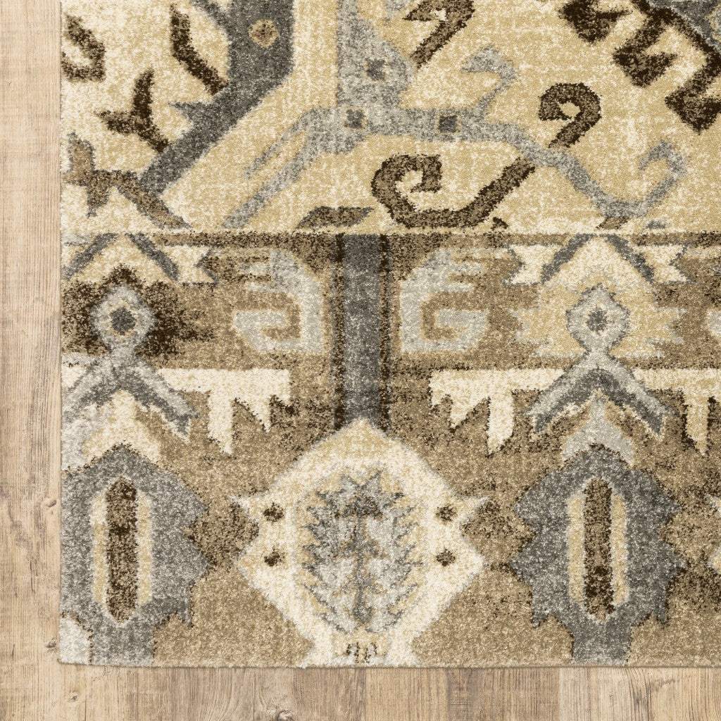8' X 11' Tan And Gold Central Medallion Indoor Area Rug - Homeroots - Flyclothing LLC