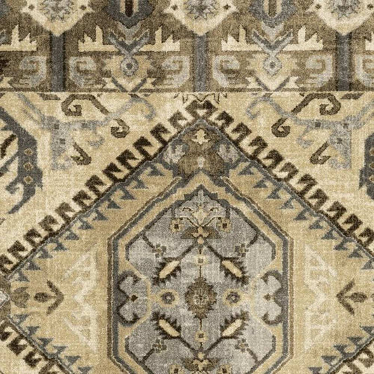 8' X 11' Tan And Gold Central Medallion Indoor Area Rug - Homeroots - Flyclothing LLC