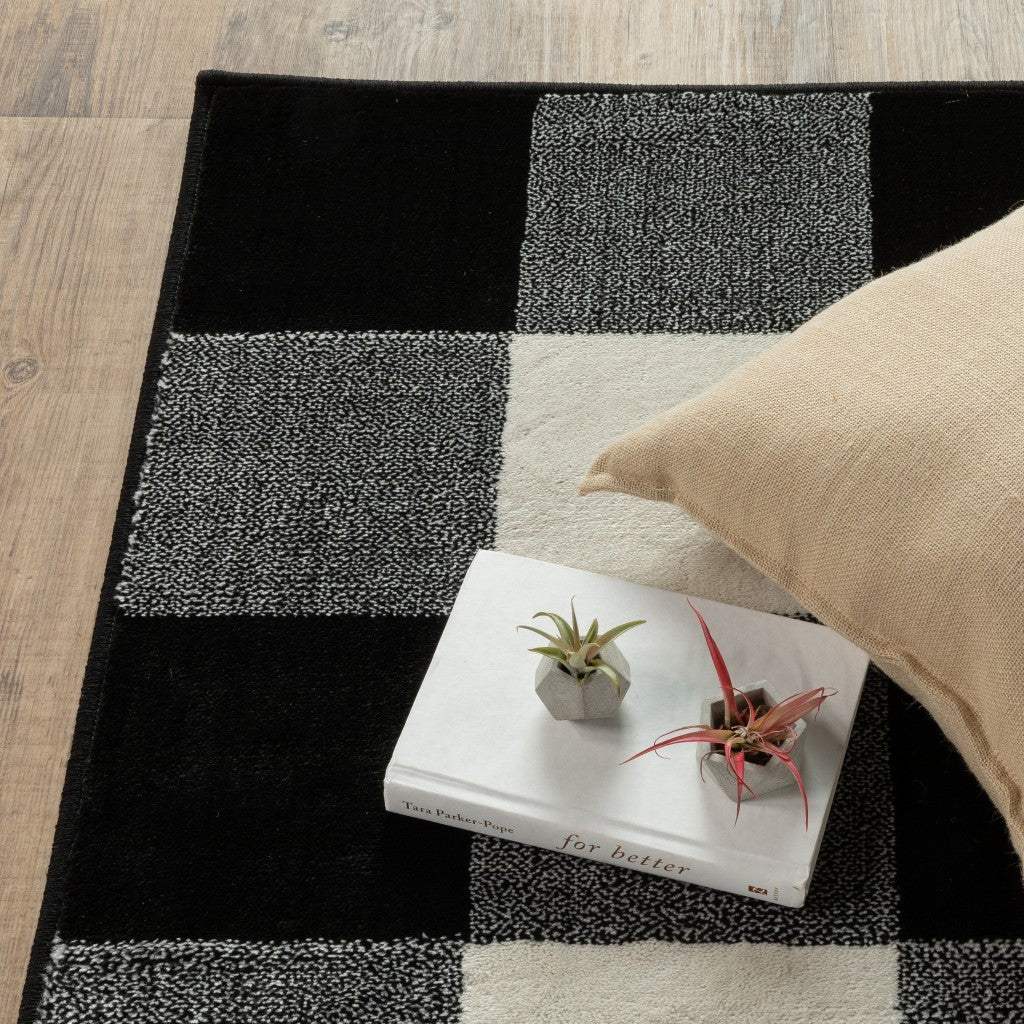 10' X 13' Monochromatic Gingham Pattern Indoor Area Rug - Homeroots - Flyclothing LLC