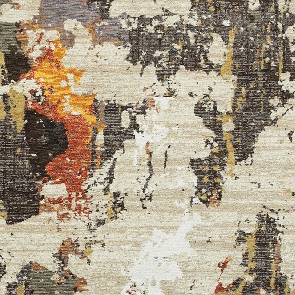 7' X 10' Beige and Black Power Loom Area Rug - Homeroots