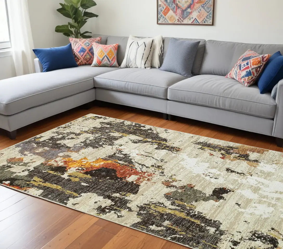7' X 10' Beige and Black Power Loom Area Rug - Homeroots - Flyclothing LLC