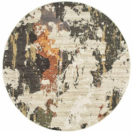 8' Beige and Black Round Power Loom Area Rug - Homeroots - Flyclothing LLC