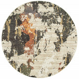 8' Beige and Black Round Power Loom Area Rug - Homeroots