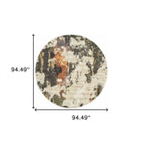 8' Beige and Black Round Power Loom Area Rug - Homeroots