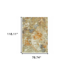 7' X 10' Gold and Ivory Power Loom Area Rug - Homeroots