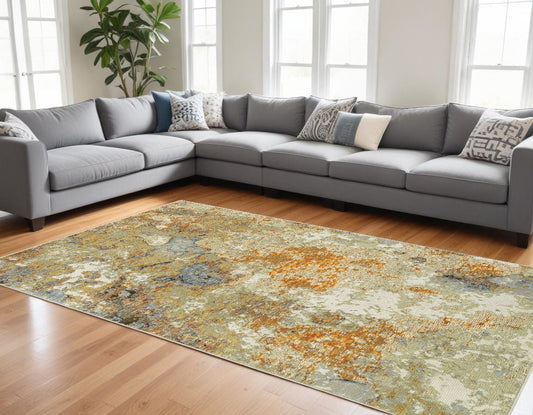 7' X 10' Gold and Ivory Power Loom Area Rug - Homeroots
